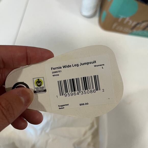 New! Prana White Fernie Wide Leg Lightweight Beachy Jumpsuit Womens Size Large - Picture 5 of 7